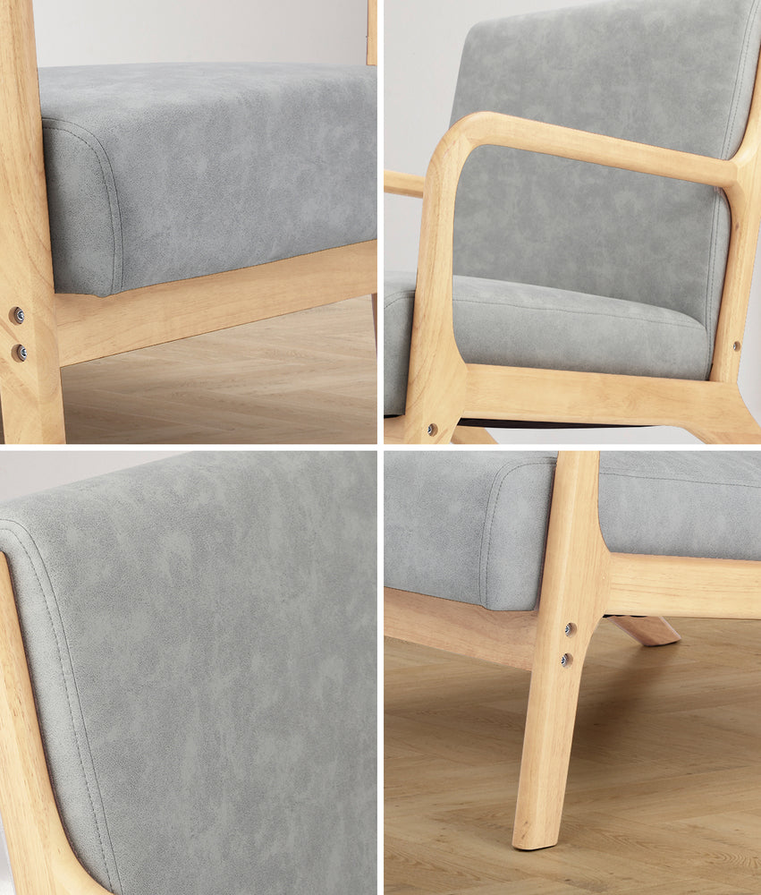Oikiture Armchair Wood Couches Light Grey