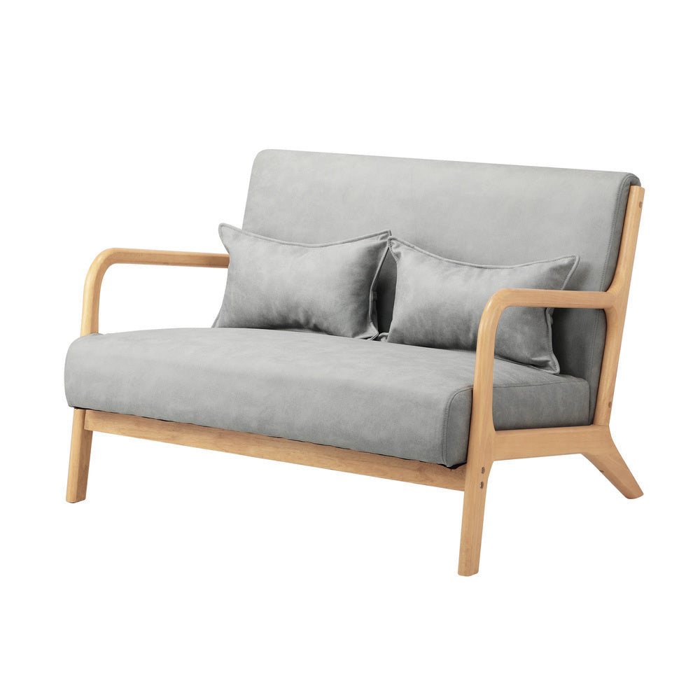 Oikiture 2X Armchair Lounge Chair 2 Seater Fabric Grey Pillows