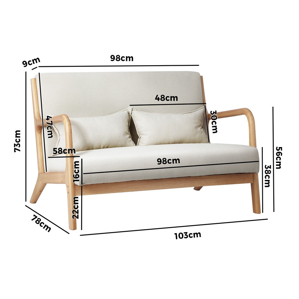 Oikiture 2X Armchair Lounge Chair Wood Light Beige