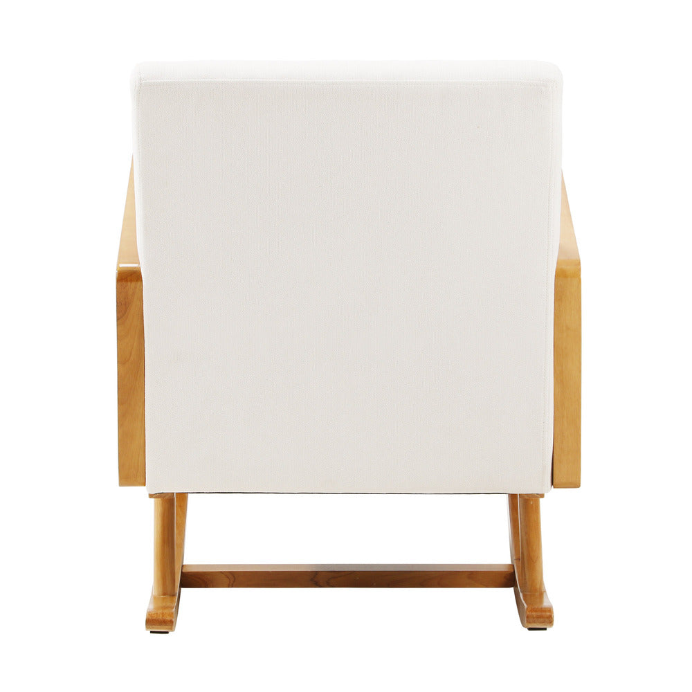 Oikiture 2x Rocking Chair Nursing Armchair Linen PE Rattan Beige