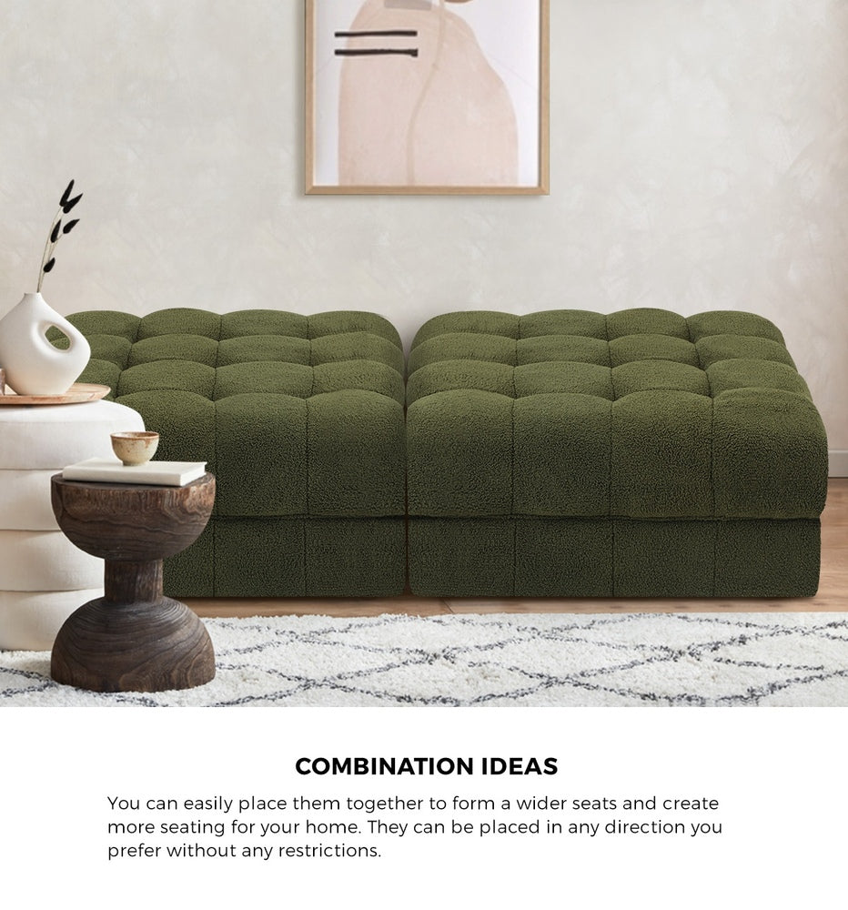 Oikiture 1 Seater Boucle Modular Ottoman Armless TOFU Green