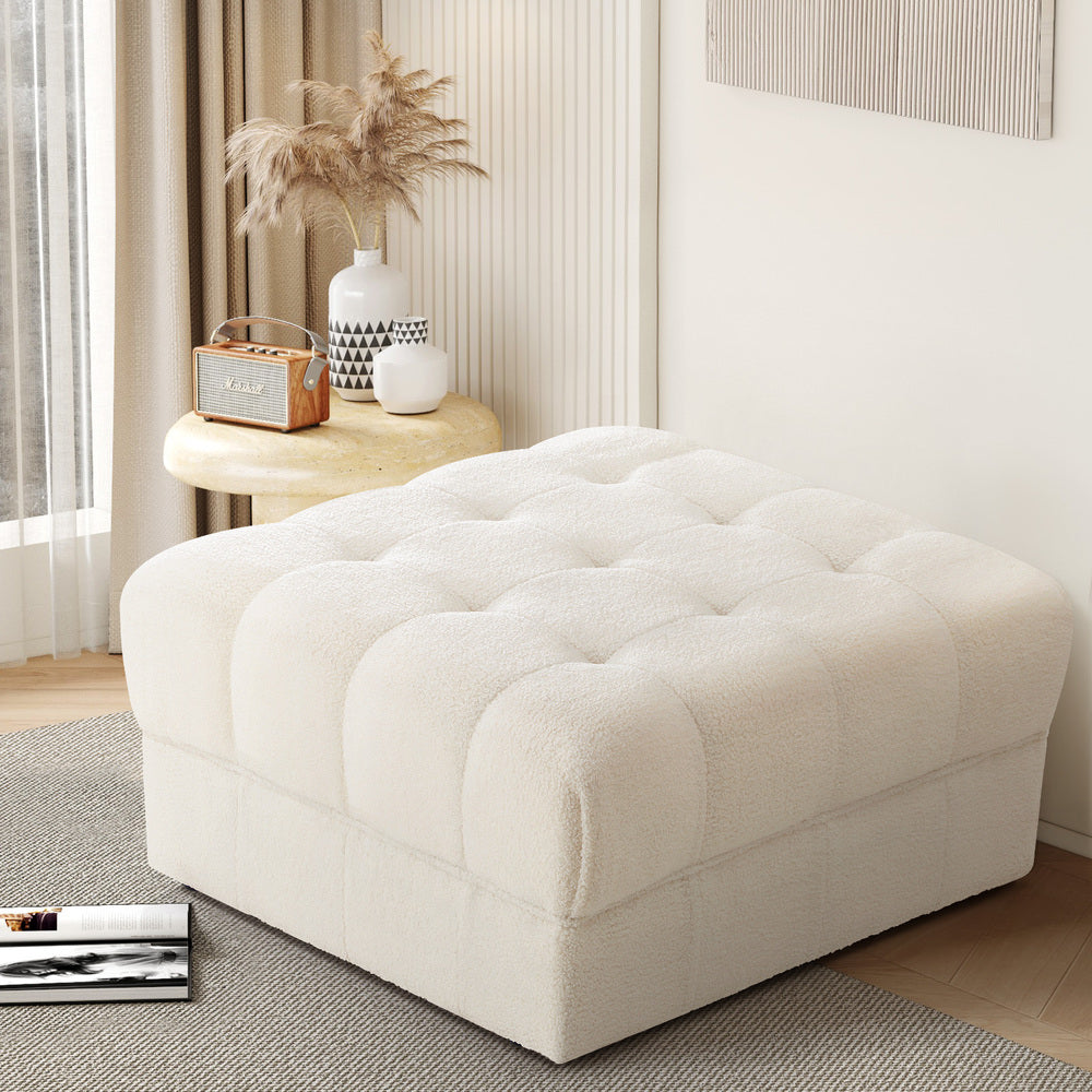 Oikiture 1 Seater Boucle Modular Ottoman Lounge Chair Armless White