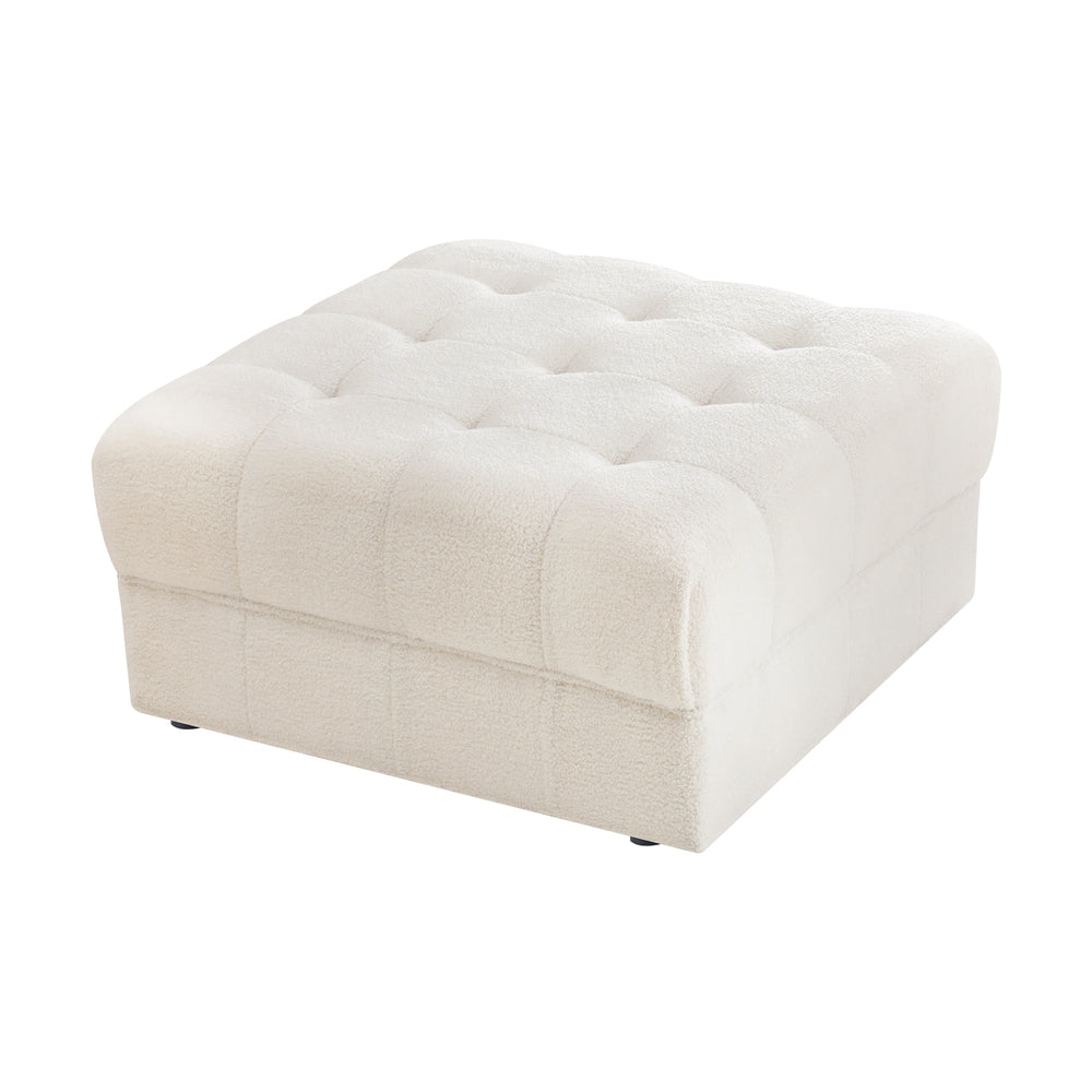 Oikiture 1 Seater Boucle Modular Ottoman Lounge Chair Armless White
