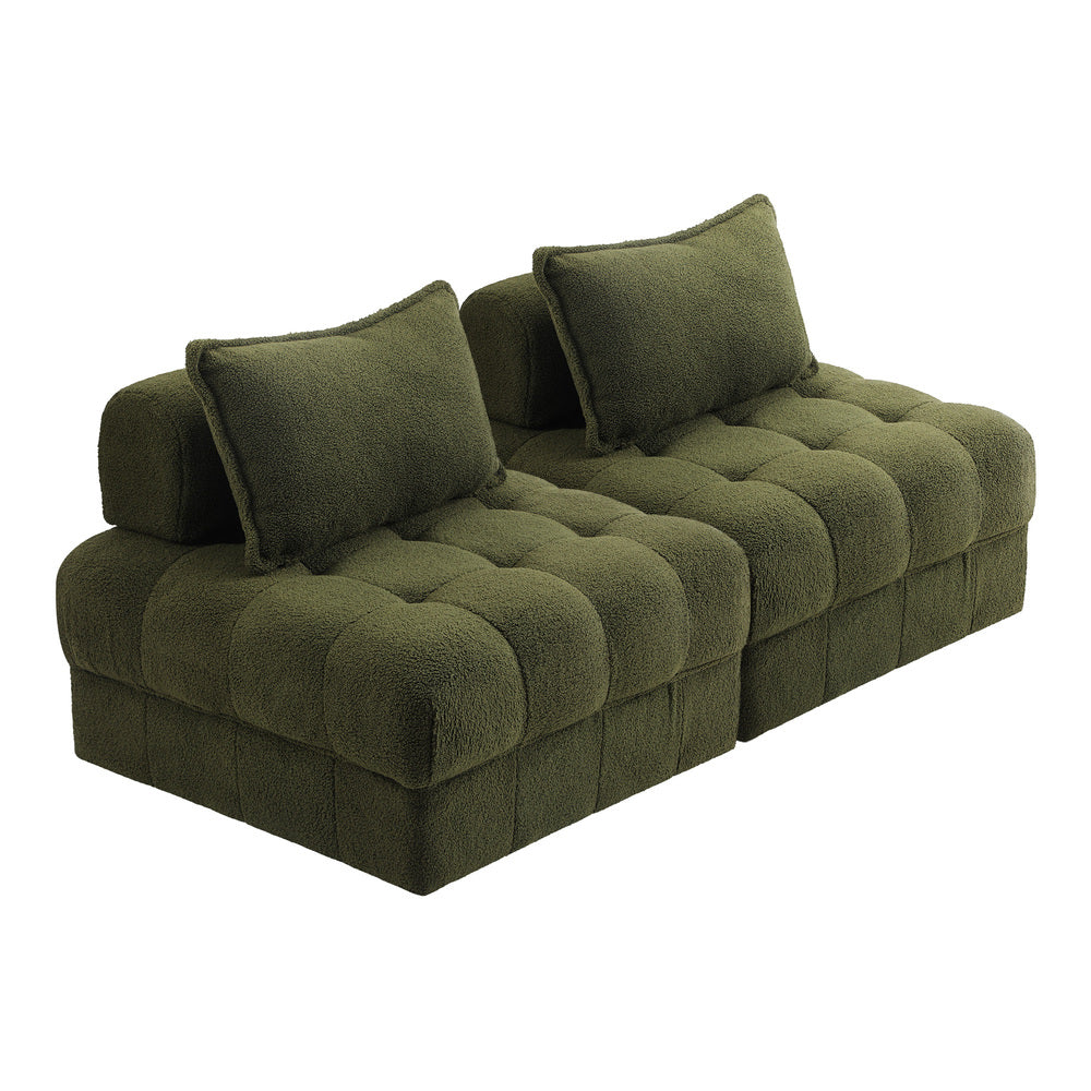 Oikiture 2 Seater Boucle Modular Sofa Armless TOFU Back Green