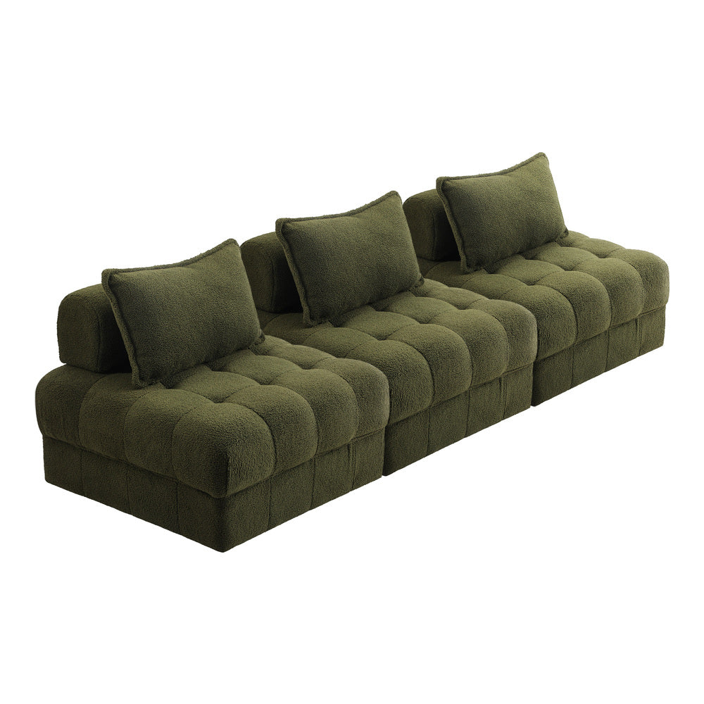 Oikiture 3 Seater Boucle Modular Sofa Armless TOFU Back Green