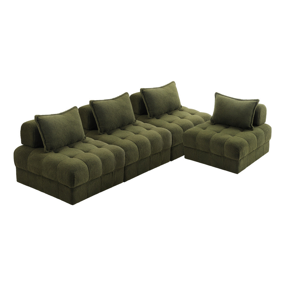 Oikiture 4 Seater Boucle Modular Sofa Armless TOFU Back Green