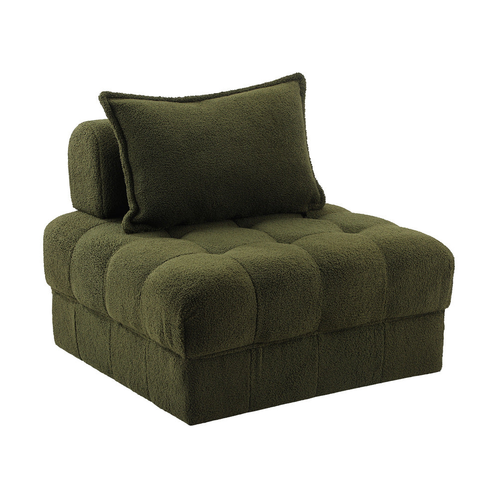 Oikiture 1 Seater Boucle Modular Sofa Armless TOFU Back Green