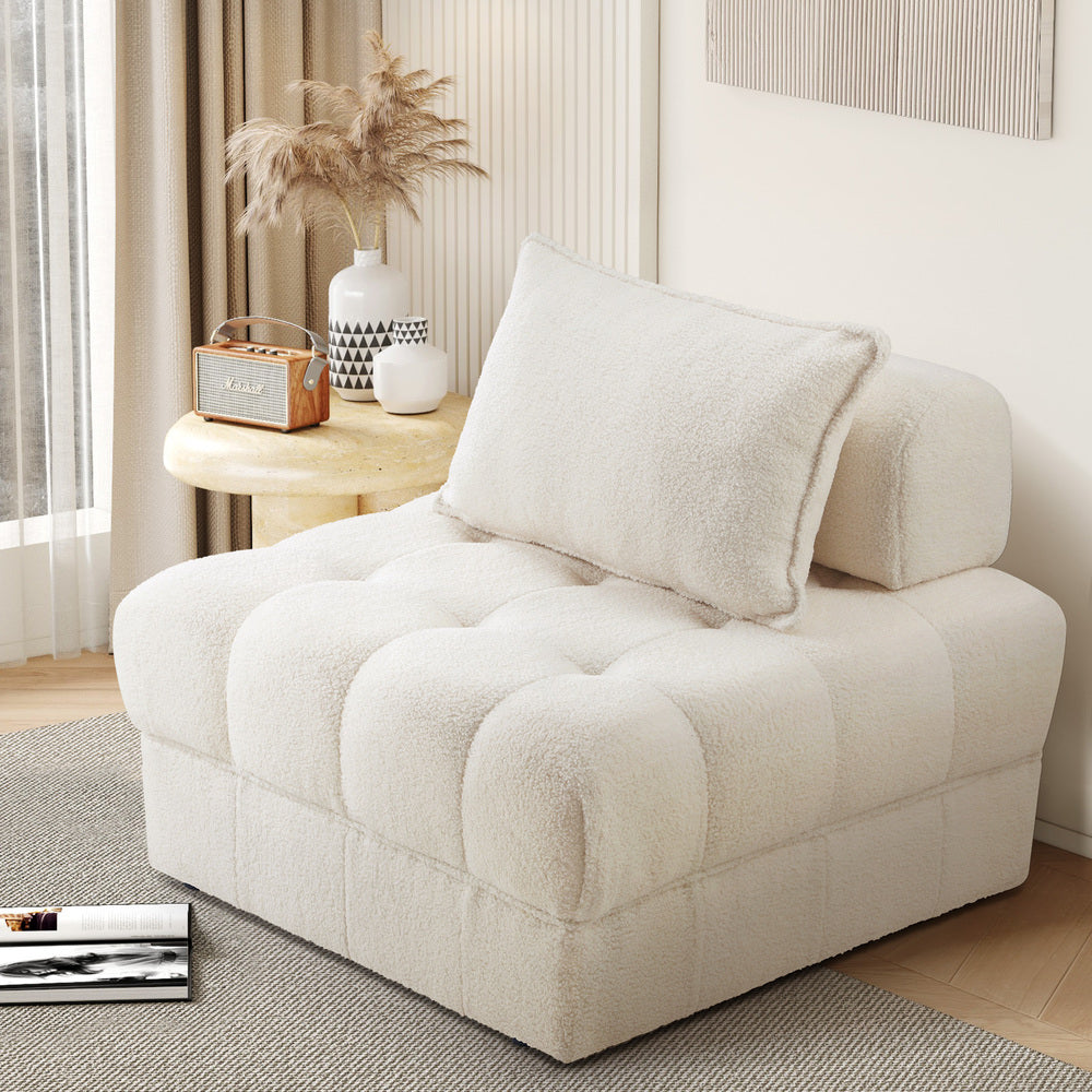 Oikiture 1 Seater Boucle Modular Sofa Lounge Chair Armless White