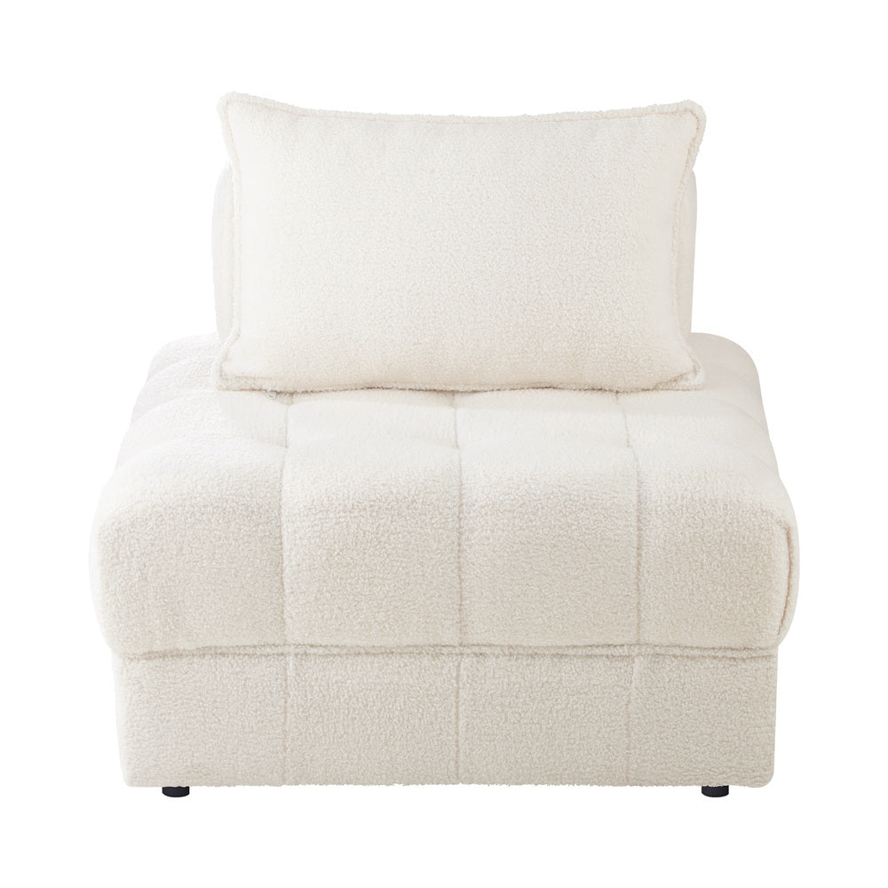 Oikiture 1 Seater Boucle Modular Sofa Lounge Chair Armless White