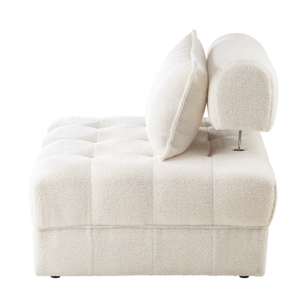 Oikiture 1 Seater Boucle Modular Sofa Lounge Chair Armless White
