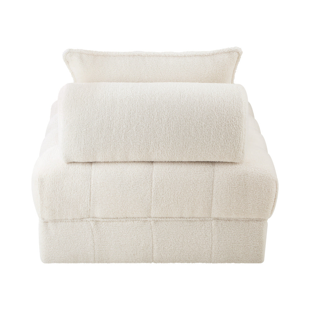 Oikiture 1 Seater Boucle Modular Sofa Lounge Chair Armless White