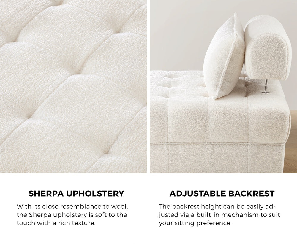 Oikiture 1 Seater Boucle Modular Sofa Lounge Chair Armless White