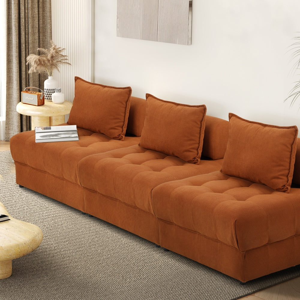 Oikiture 3 Seater Velvet Modular Sofa Lounge Chair with Backrest Brown