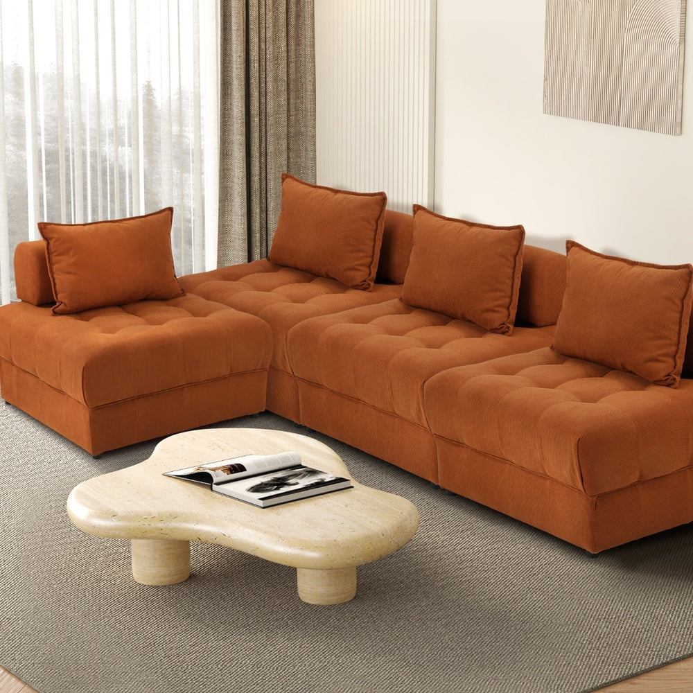 Oikiture 4 Seater Velvet Modular Sofa Lounge Chair with Backrest Brown