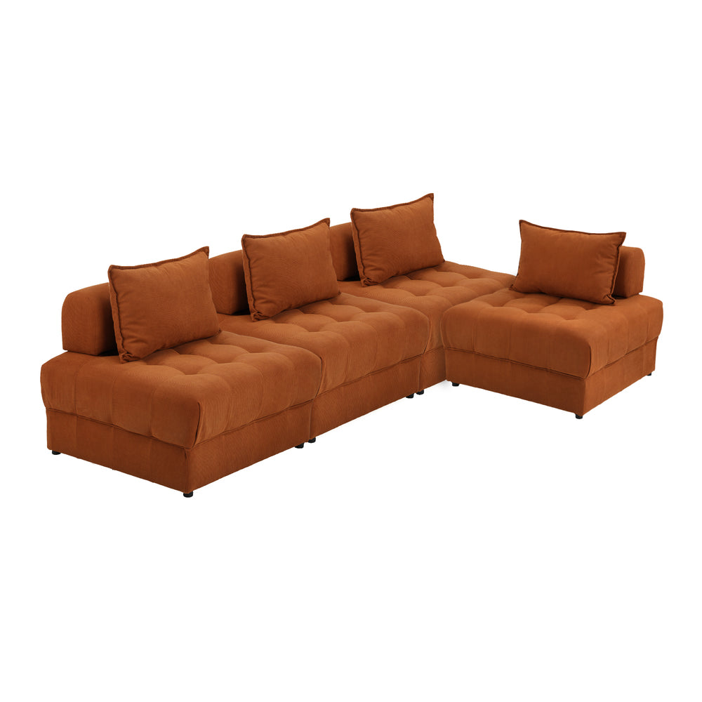 Oikiture 4 Seater Velvet Modular Sofa Lounge Chair with Backrest Brown