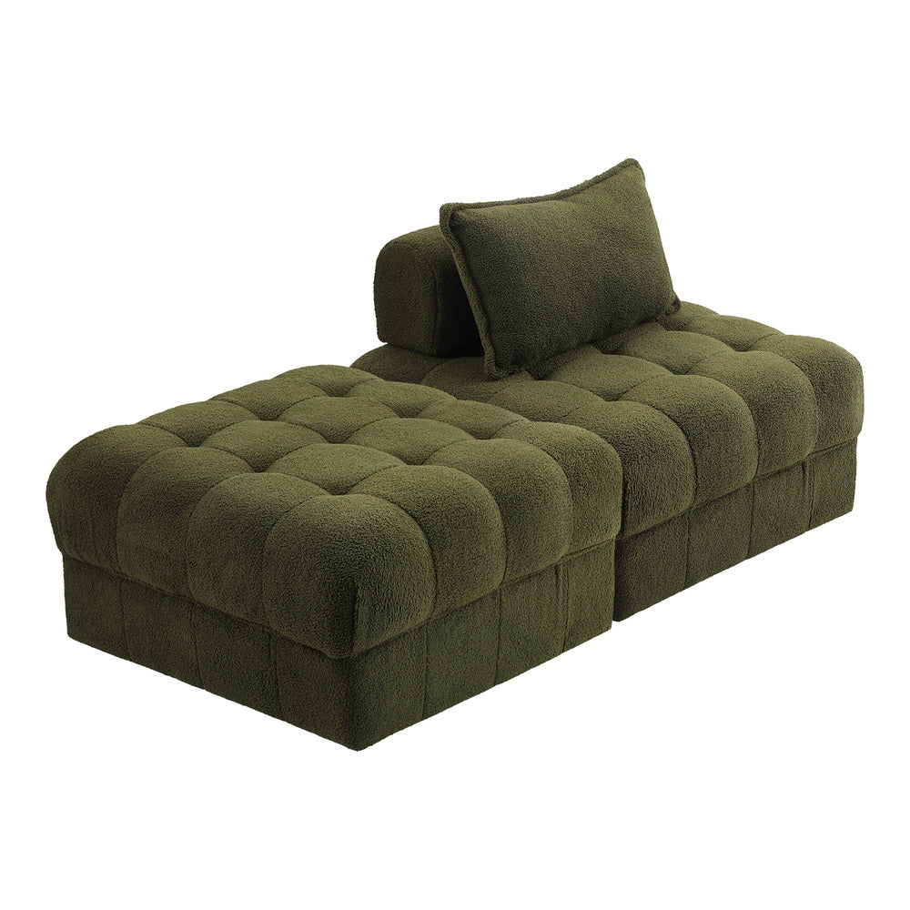 Oikiture 2 Seater Boucle Modular Sofa & Ottoman Set Green