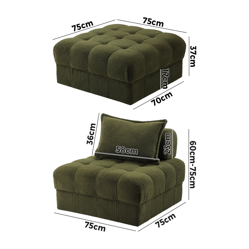 Oikiture 2 Seater Boucle Modular Sofa & Ottoman Set Green