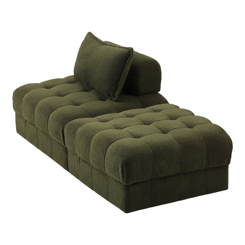 Oikiture 2 Seater Boucle Modular Sofa & Ottoman Set Green