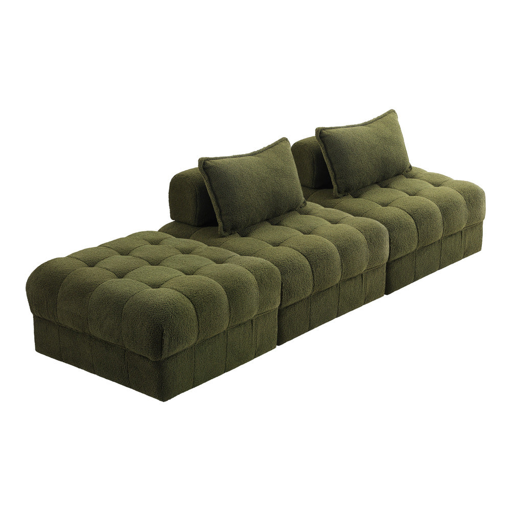 Oikiture 3 Seater Boucle Modular Sofa & Ottoman Set Green