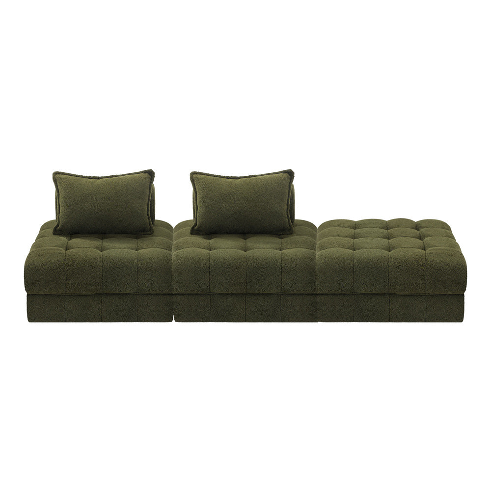 Oikiture 3 Seater Boucle Modular Sofa & Ottoman Set Green