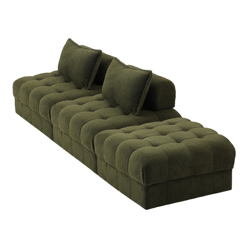 Oikiture 3 Seater Boucle Modular Sofa & Ottoman Set Green