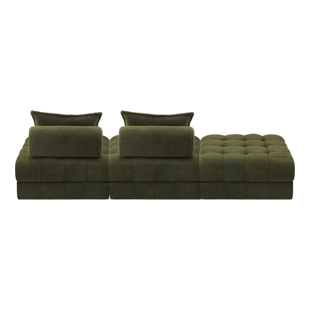 Oikiture 3 Seater Boucle Modular Sofa & Ottoman Set Green