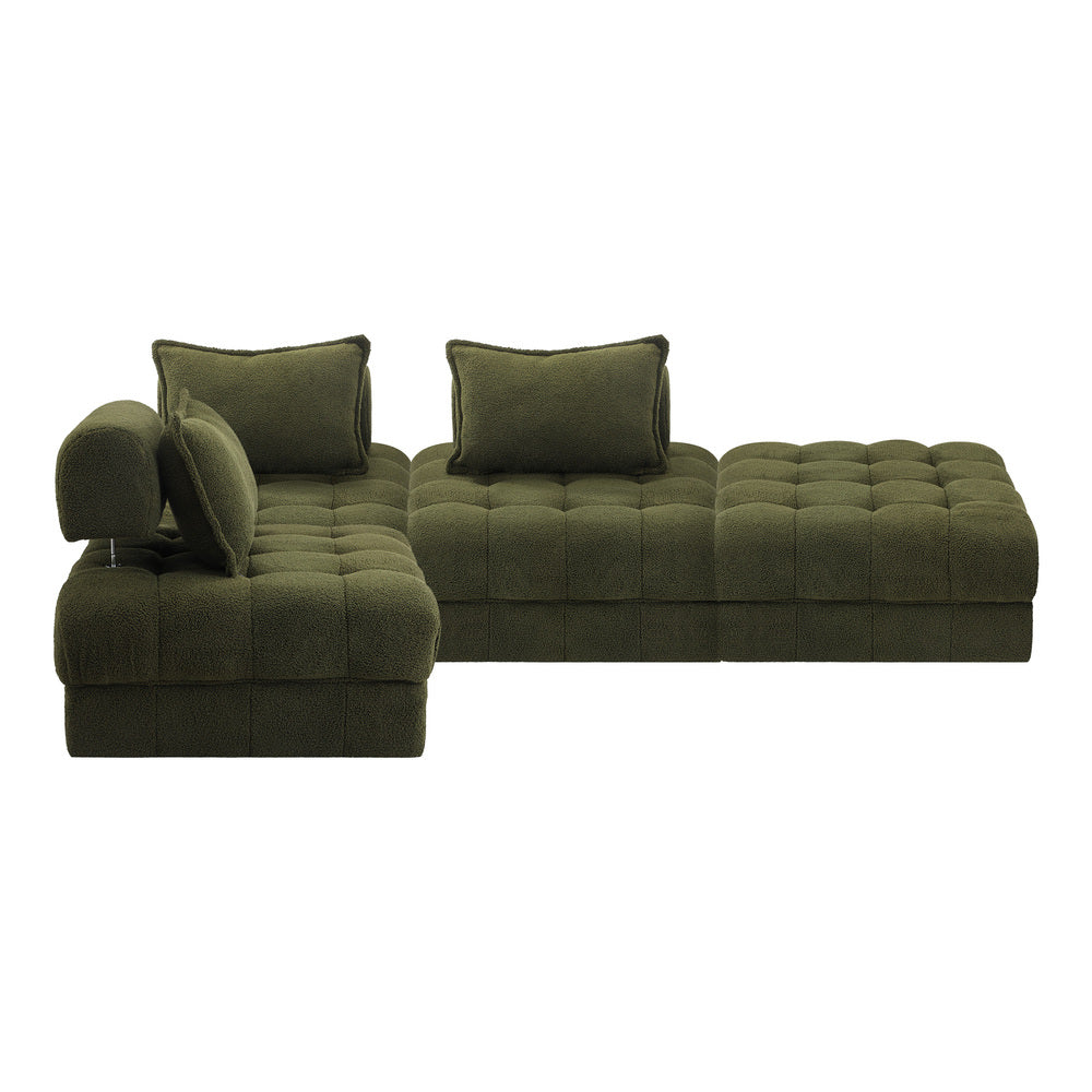 Oikiture 4 Seater Boucle Modular Sofa & Ottoman Set Green