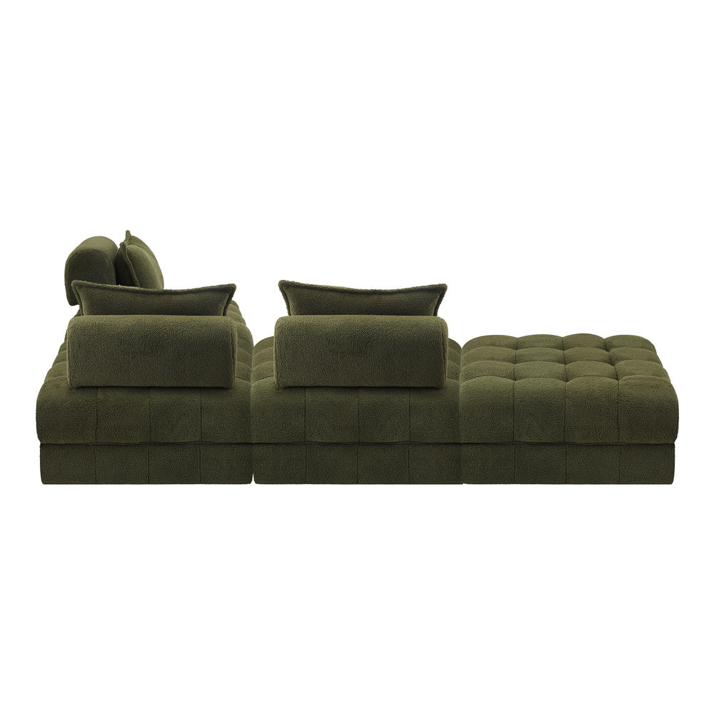 Oikiture 4 Seater Boucle Modular Sofa & Ottoman Set Green