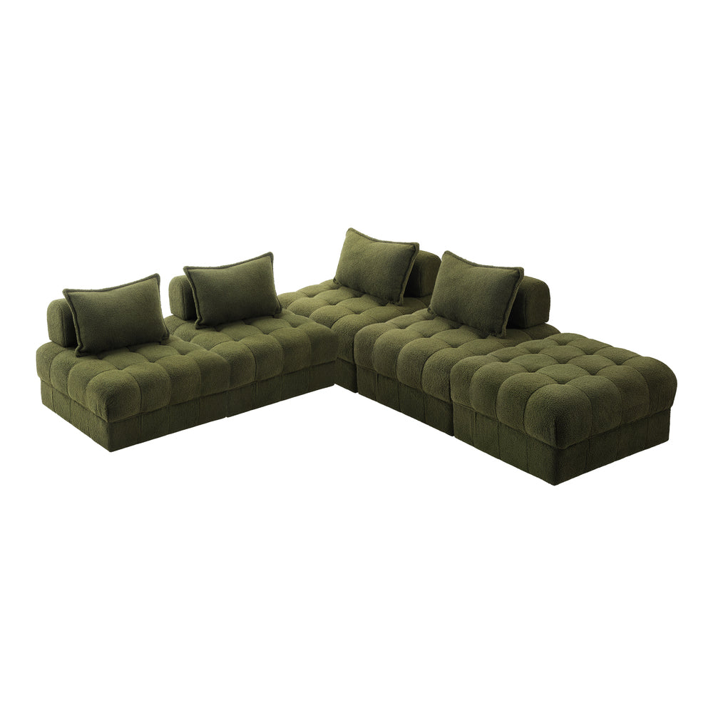 Oikiture 5 Seater Boucle Modular Sofa & Ottoman Set Green
