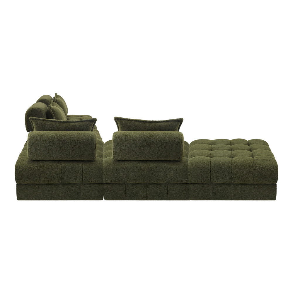 Oikiture 5 Seater Boucle Modular Sofa & Ottoman Set Green