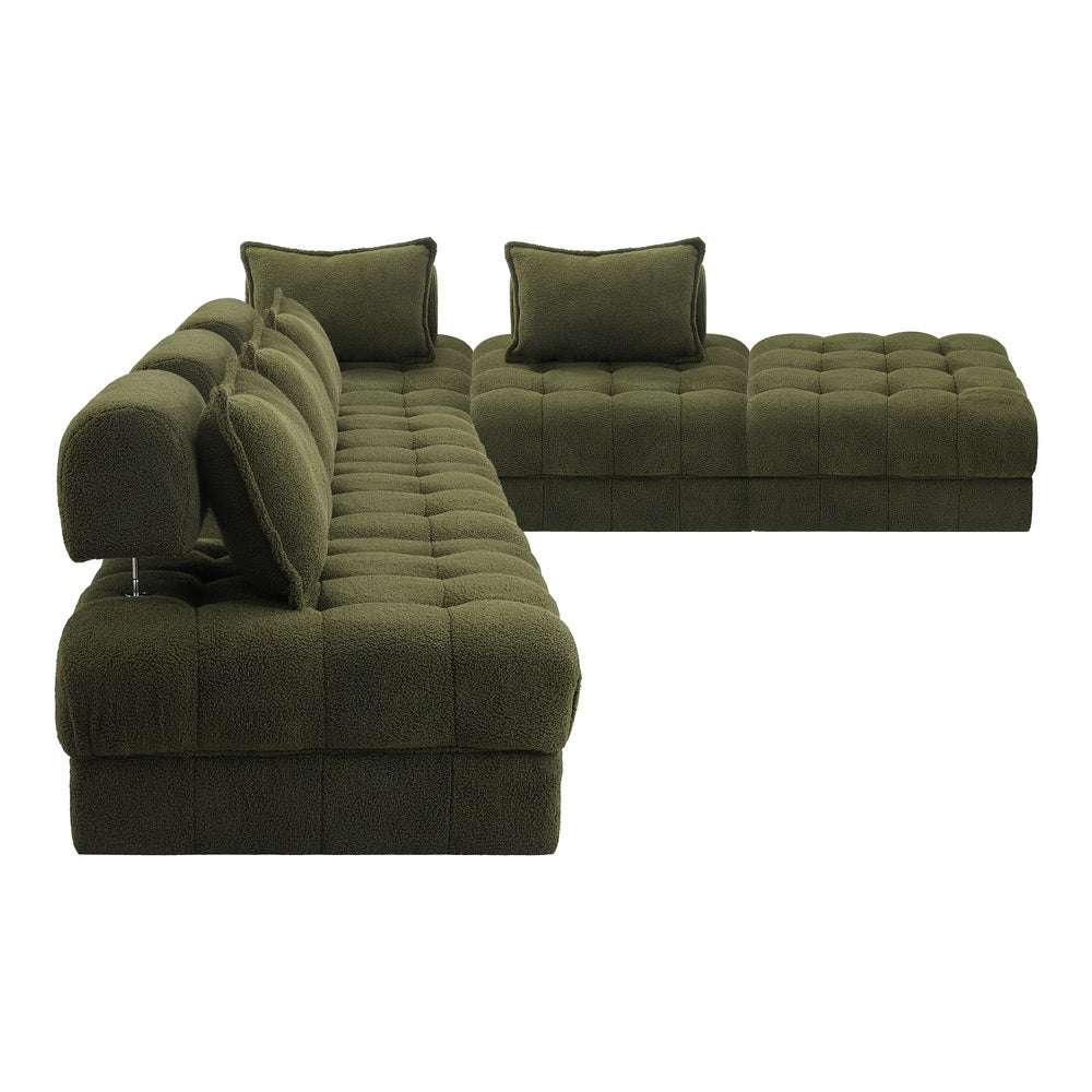 Oikiture 6 Seater Boucle Modular Sofa & Ottoman Set Green
