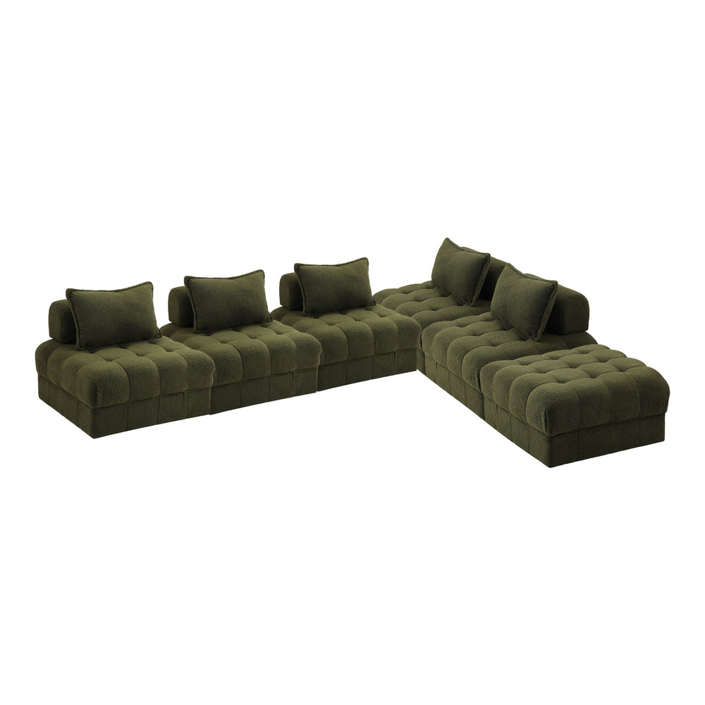Oikiture 6 Seater Boucle Modular Sofa & Ottoman Set Green