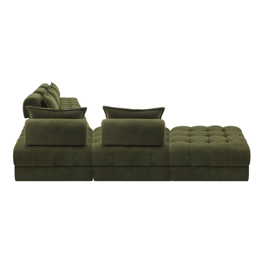 Oikiture 6 Seater Boucle Modular Sofa & Ottoman Set Green