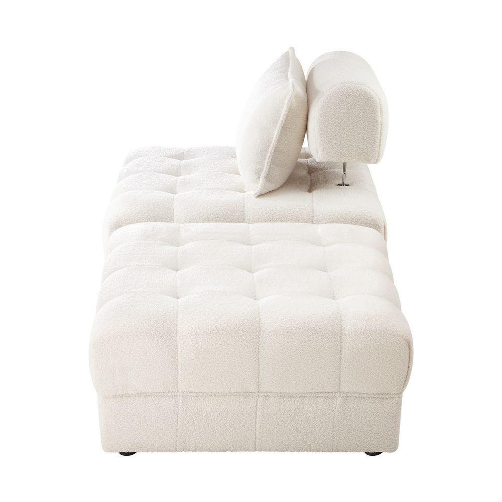Oikiture 2 Seater Boucle Modular Sofa & Ottoman Set Armless White