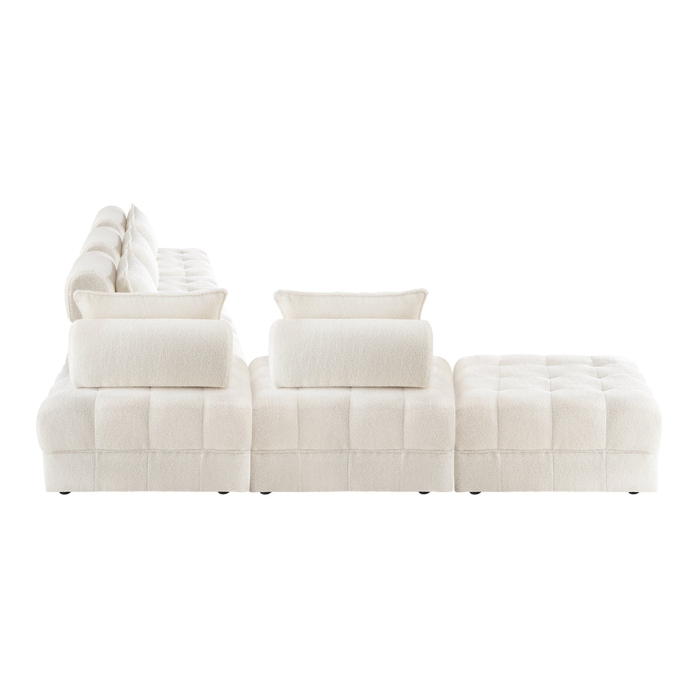 Oikiture 6 Seater Boucle Modular Sofa & Ottoman Set Armless White