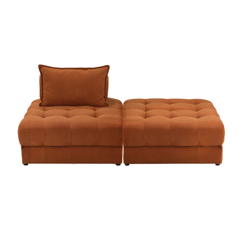 Oikiture 2 Seater Velvet Modular Sofa & Ottoman Set with Backrest Brown