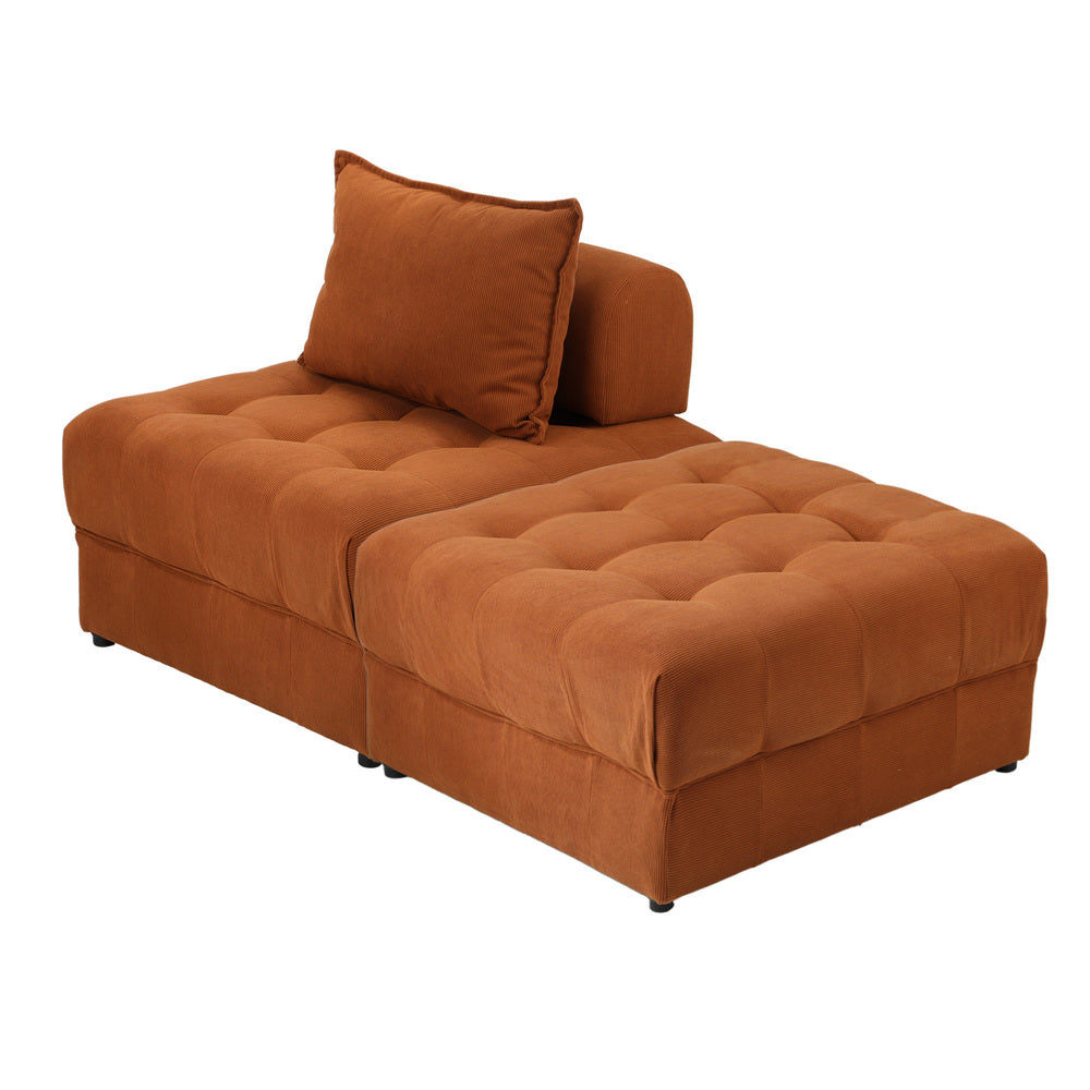 Oikiture 2 Seater Velvet Modular Sofa & Ottoman Set with Backrest Brown
