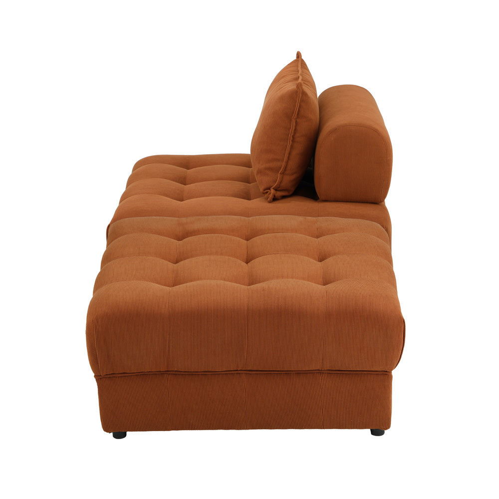 Oikiture 2 Seater Velvet Modular Sofa & Ottoman Set with Backrest Brown