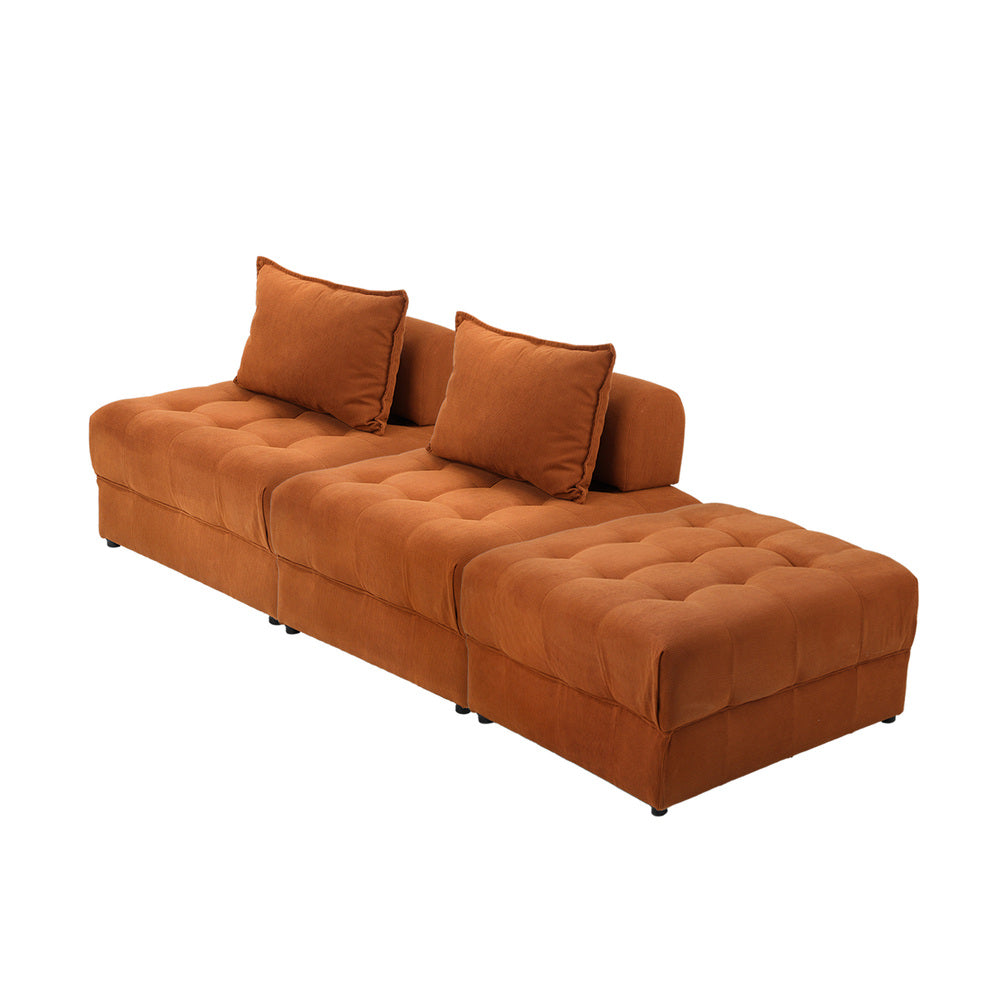 Oikiture 3 Seater Velvet Modular Sofa & Ottoman Set with Backrest Brown