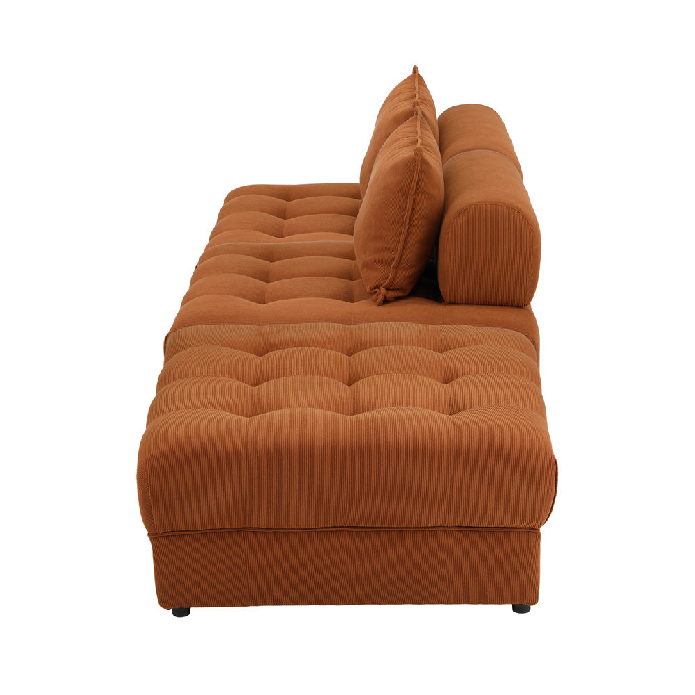 Oikiture 3 Seater Velvet Modular Sofa & Ottoman Set with Backrest Brown