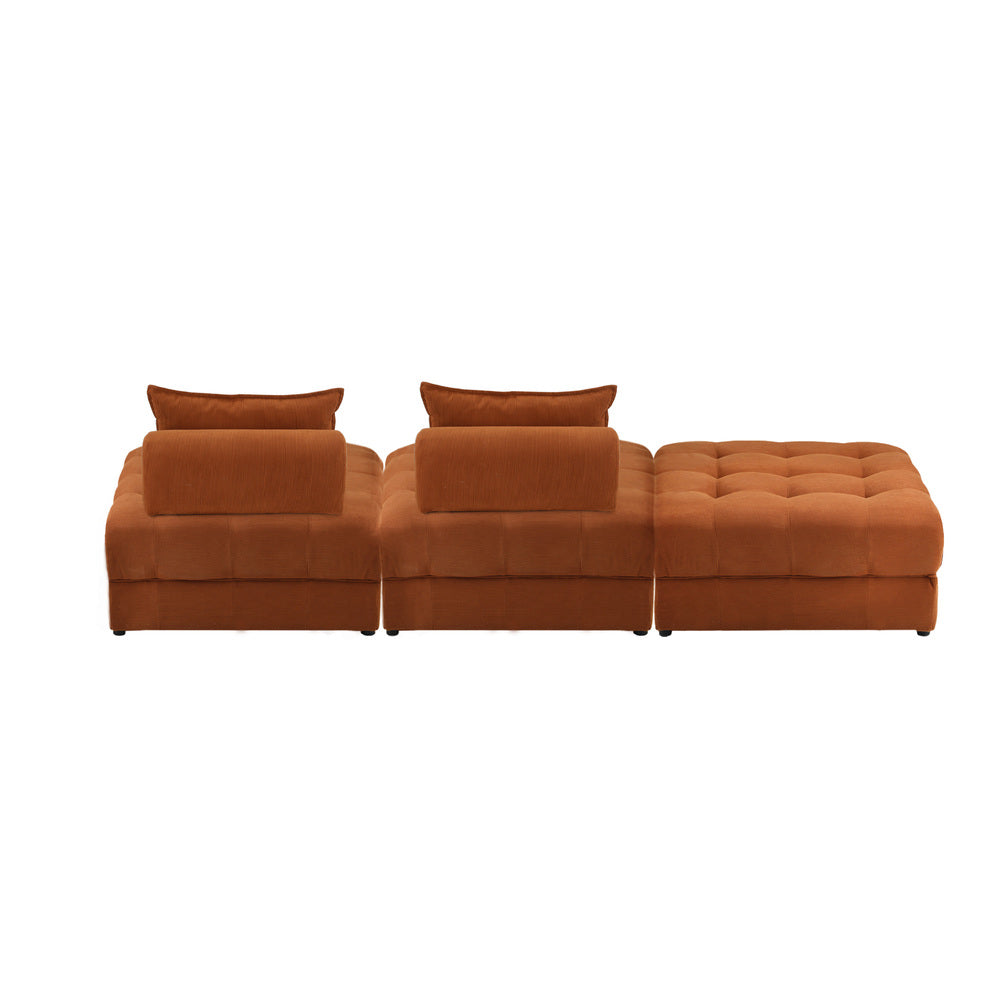 Oikiture 3 Seater Velvet Modular Sofa & Ottoman Set with Backrest Brown