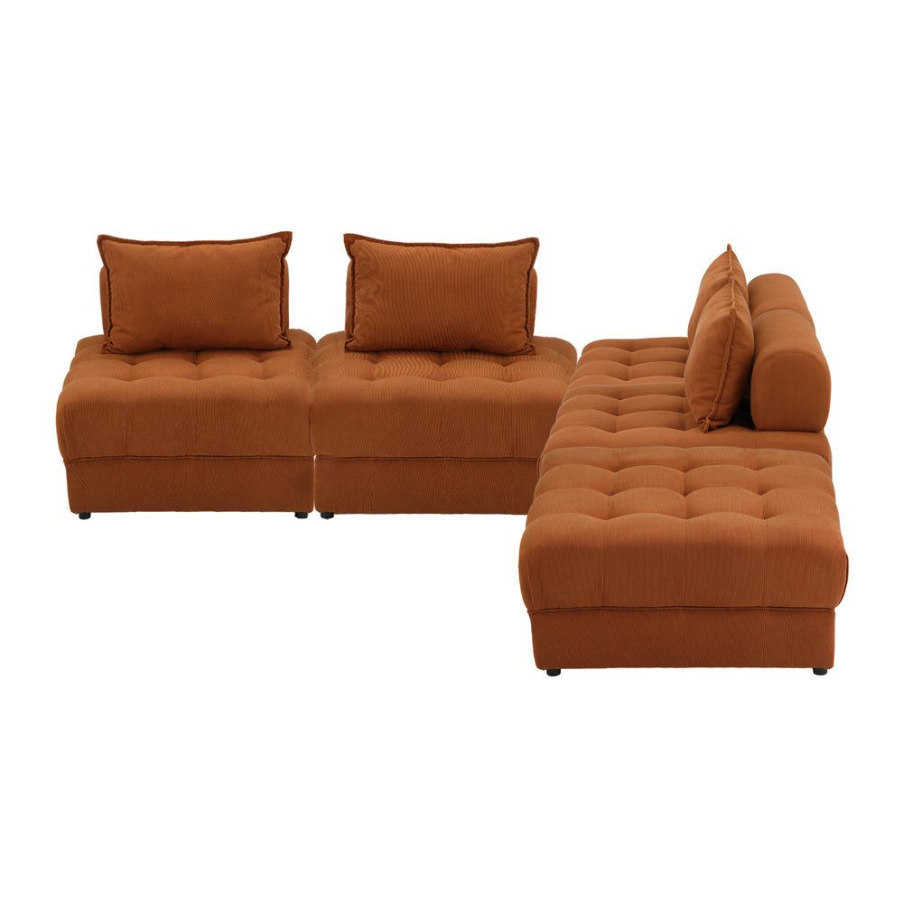 Oikiture 5 Seater Velvet Modular Sofa & Ottoman Set with Backrest Brown