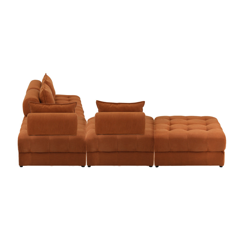 Oikiture 5 Seater Velvet Modular Sofa & Ottoman Set with Backrest Brown