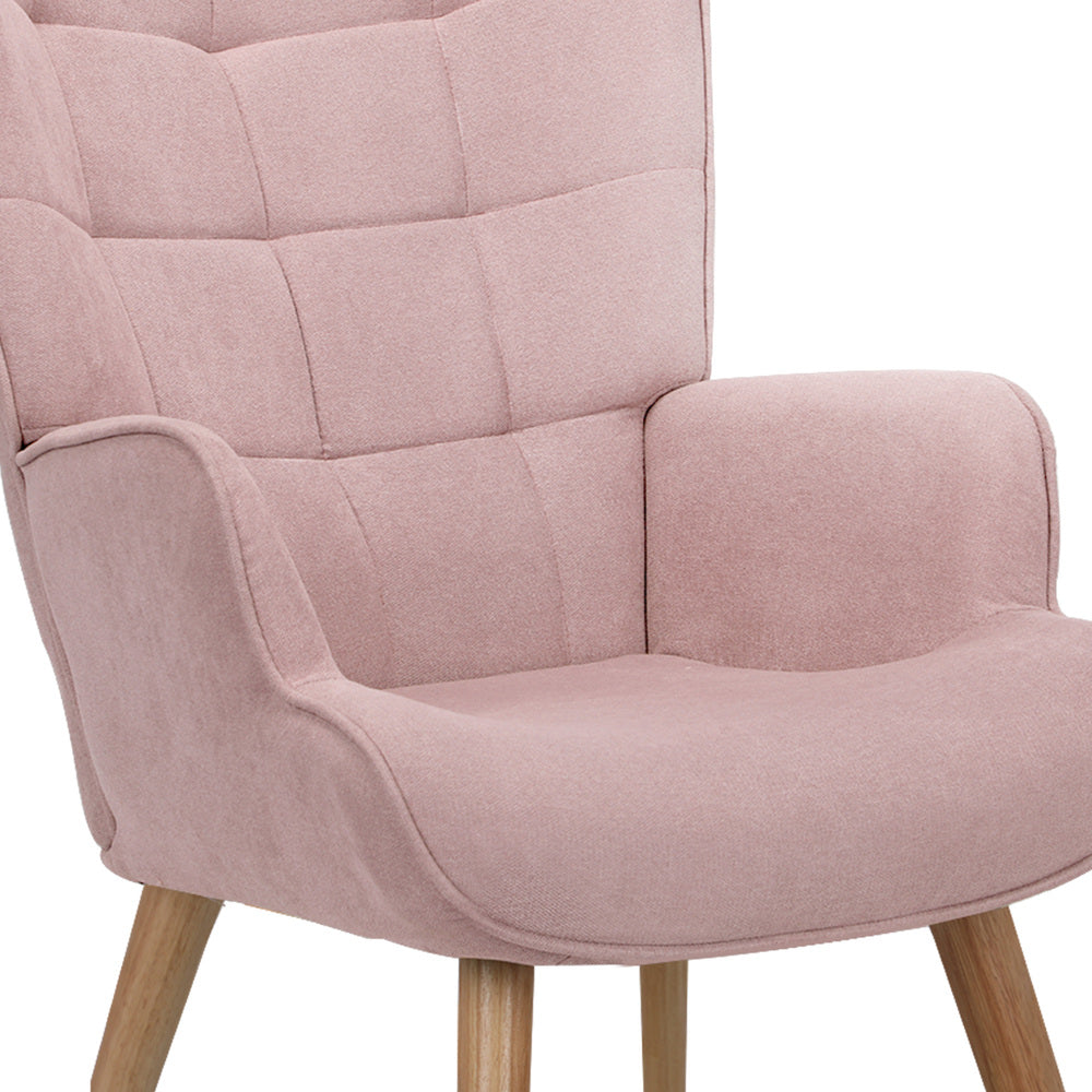 Oikiture 4x Armchair Lounge Chair Ottoman Fabric Sofa Pink
