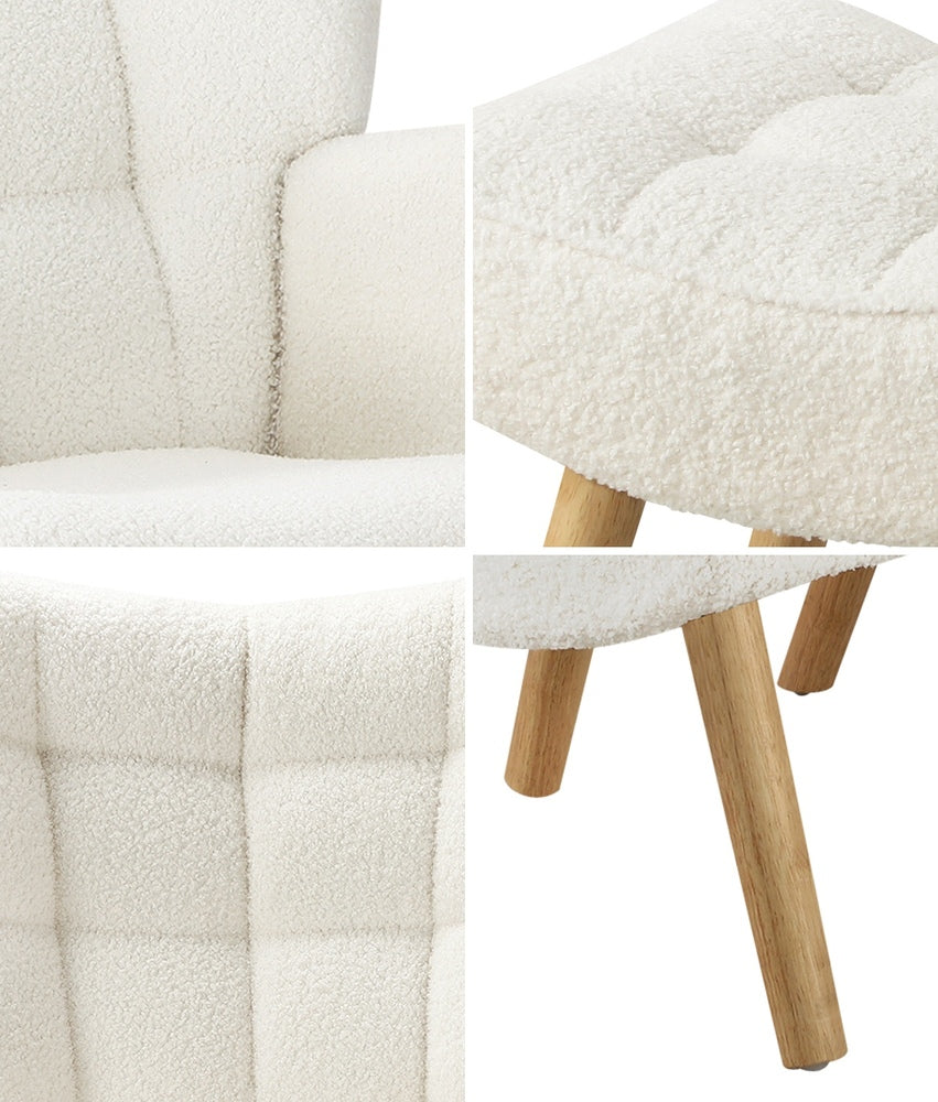 Oikiture 3x Armchair Lounge Chair Ottoman Sherpa Sofa White