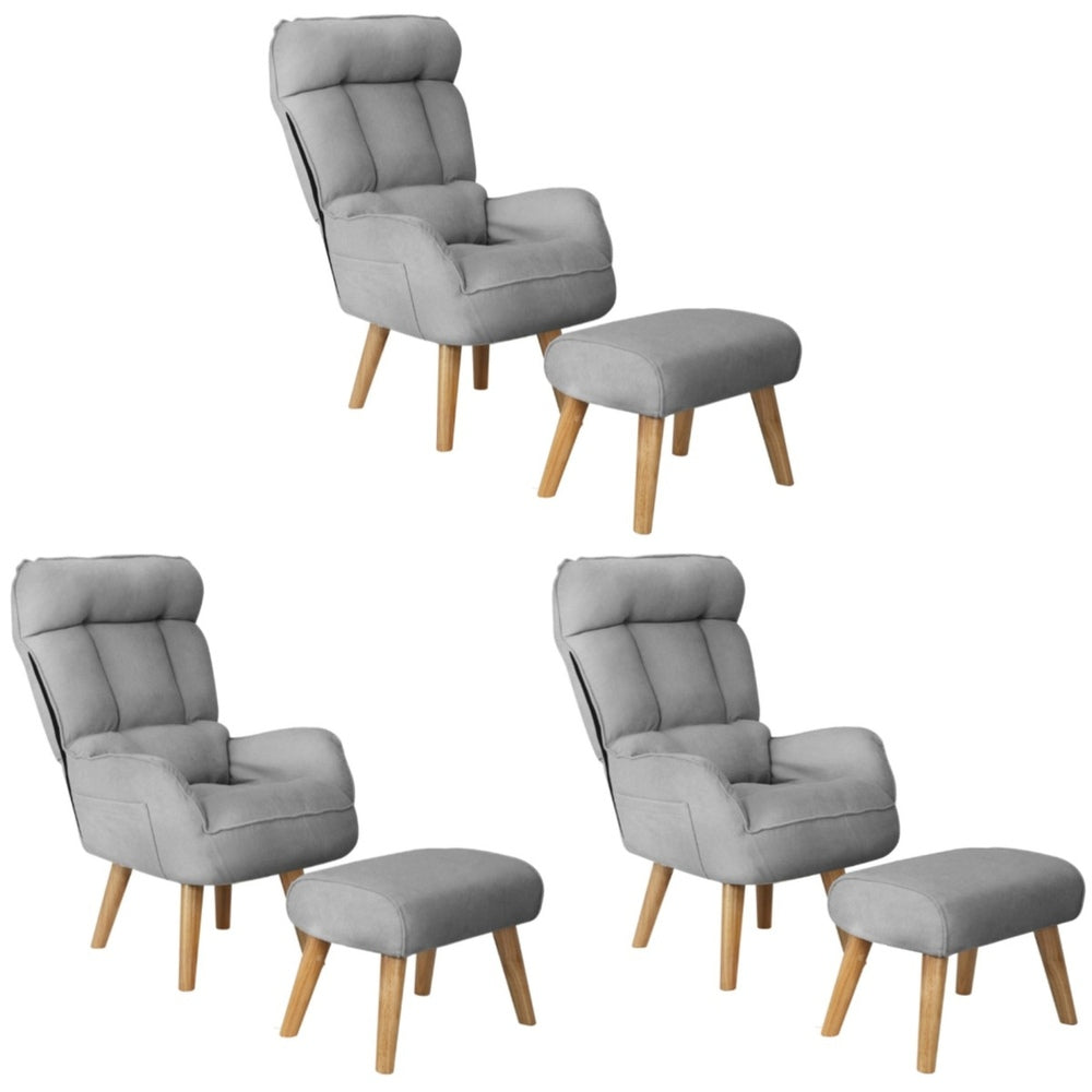Oikiture 3x 360 Swivel Recliner Armchair Lounge with Stool Grey