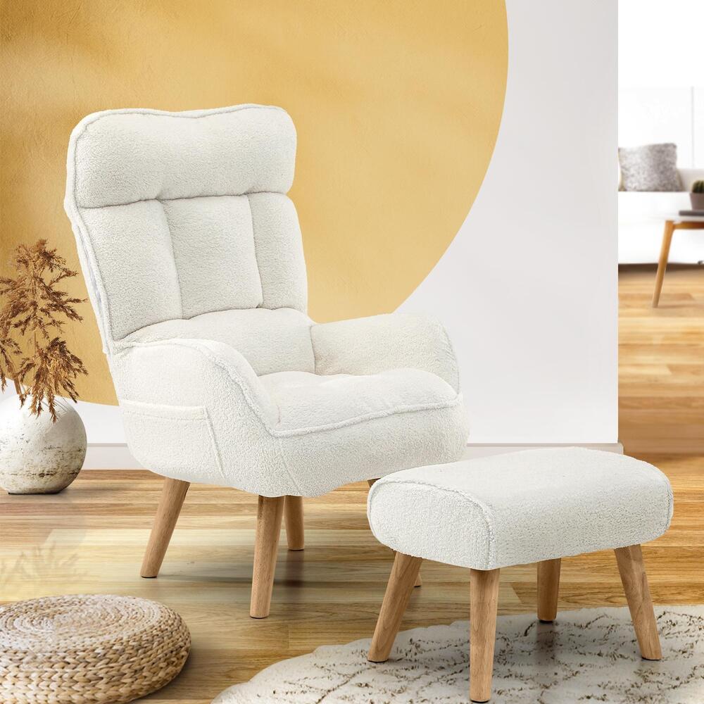 Oikiture Armchair with Ottoman Swivel Sherpa White