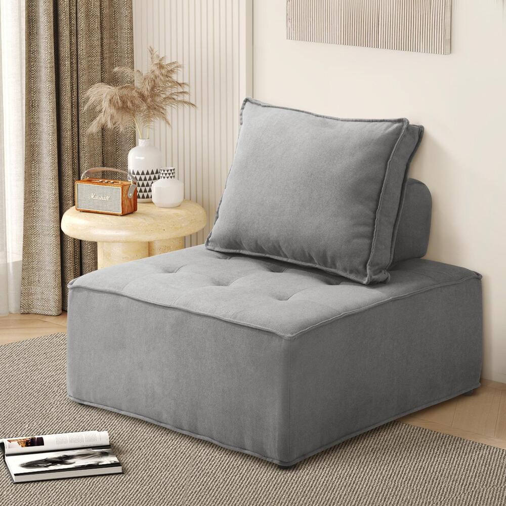 Oikiture Armless Sofa with Adjustable Back Modular Grey