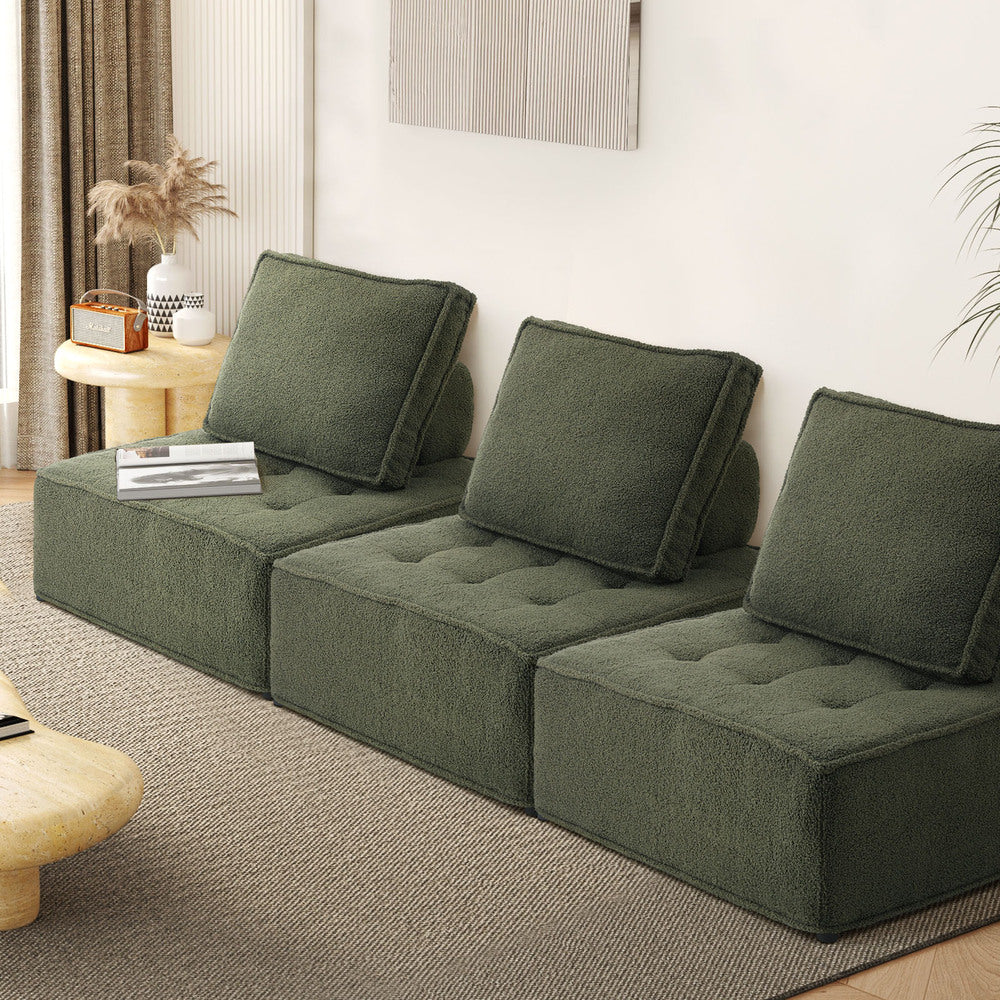 Oikiture 3PCS Modular Sofa Lounge Chair Armless Sherpa Green