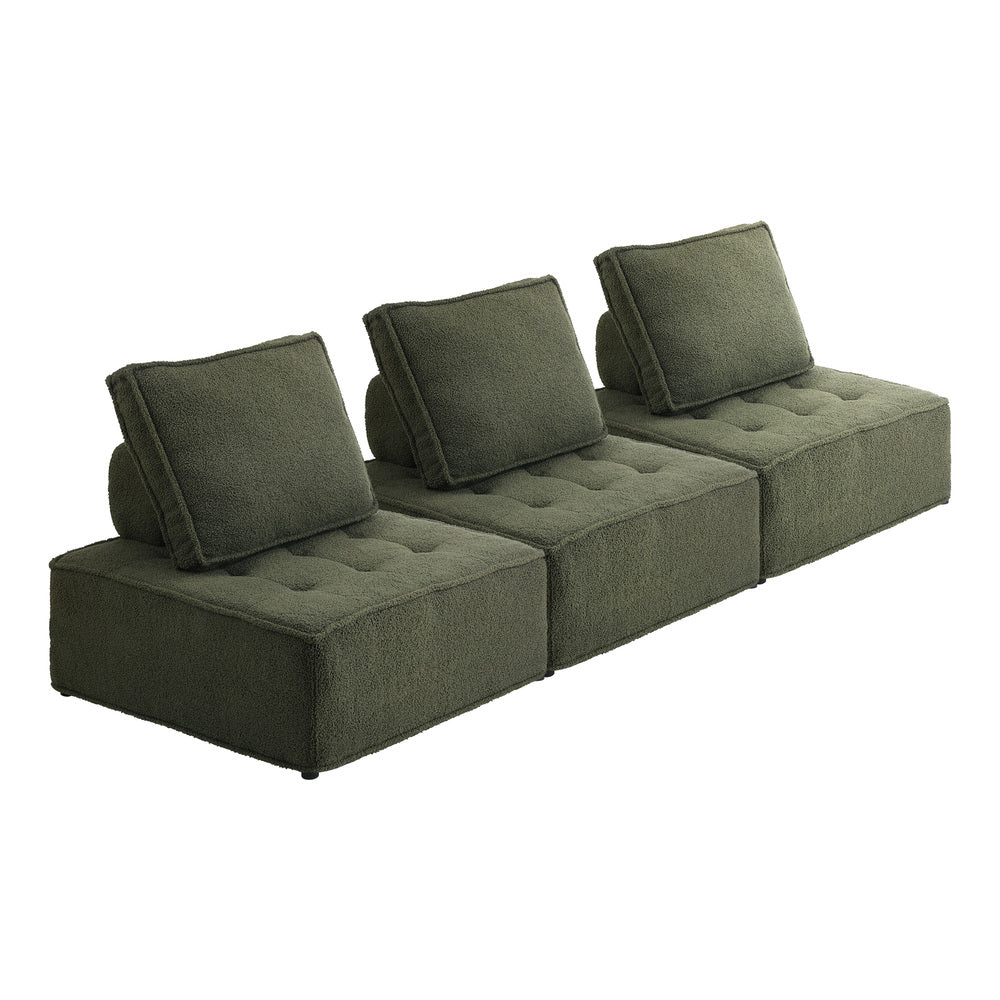 Oikiture 3PCS Modular Sofa Lounge Chair Armless Sherpa Green